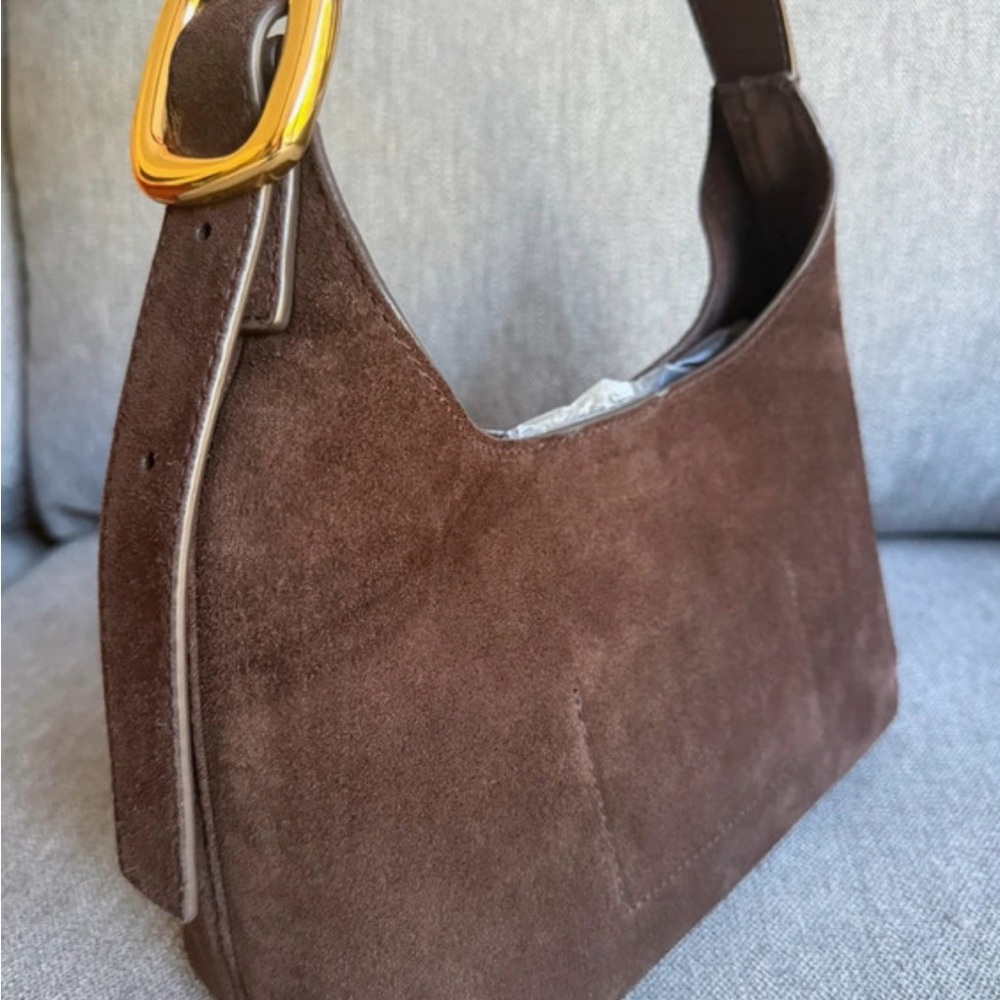 Madewell Brown Suede sculptural Shoulder Bag (dark carob)